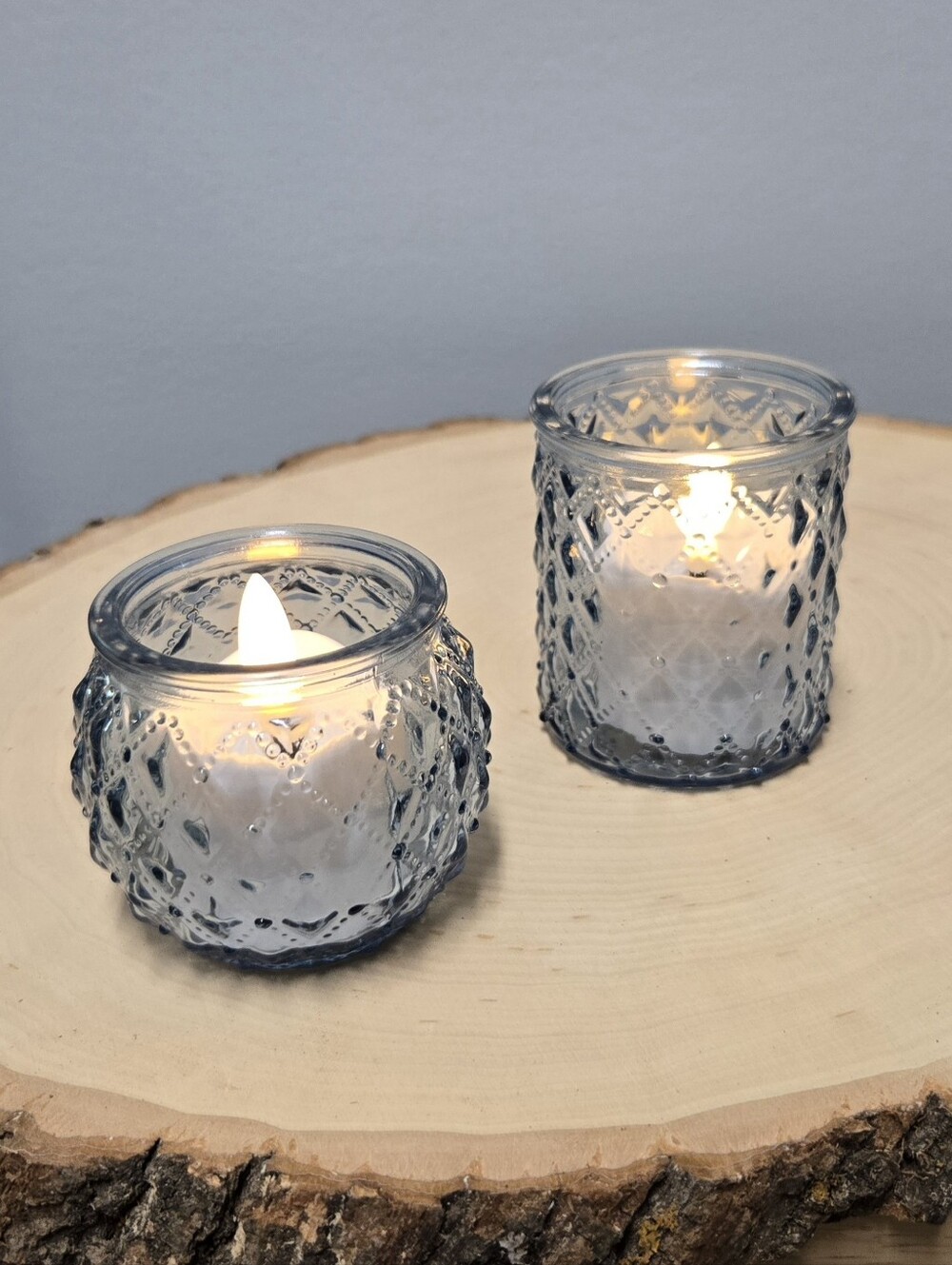 18 Piece Set Boho Blue Diamond Pattern Glass Tealight Holders